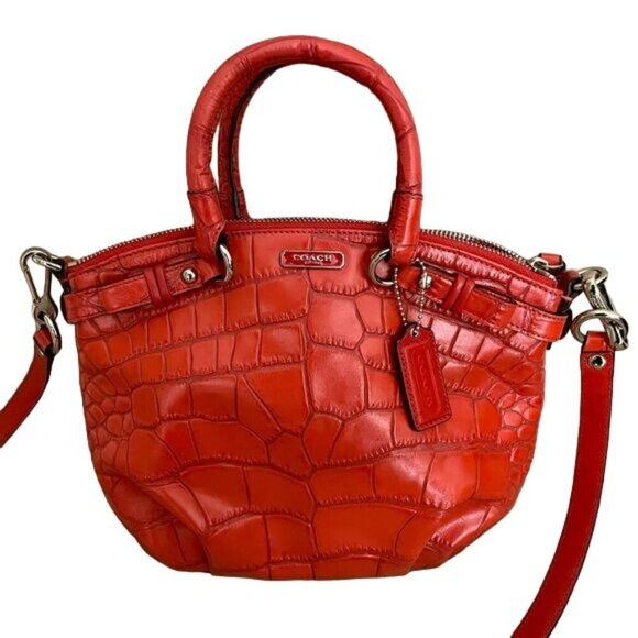 COACH 2013 Madison Lindsey Red Croc Embossed Crossbody Satchel Full Zip 1941 - Picture 2 of 9